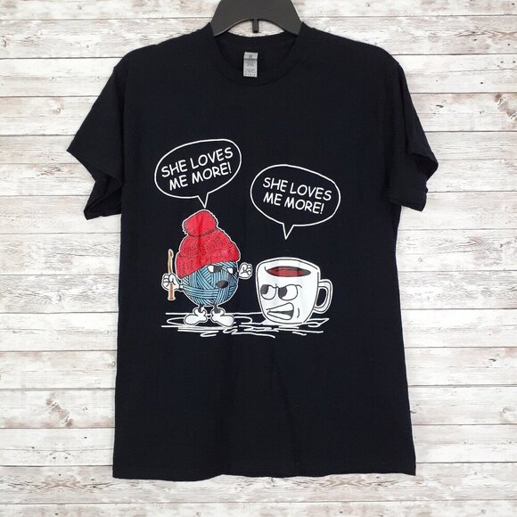 Gildan Tops - Gildan Heavy Cotton Womens Tee M Yarn vs Coffee She Loves Me More 241
